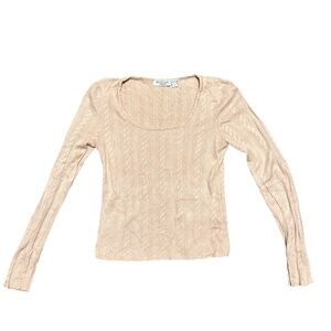 Brave Soul Cream Tan Long Sleeve Fitted Ribbed Blouse